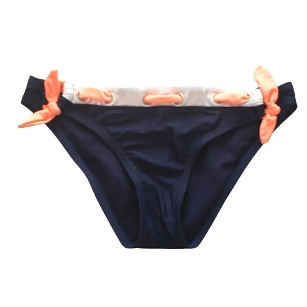 Arizona Jean Company Navy White Coral Belted Bikini Bottom Sz M